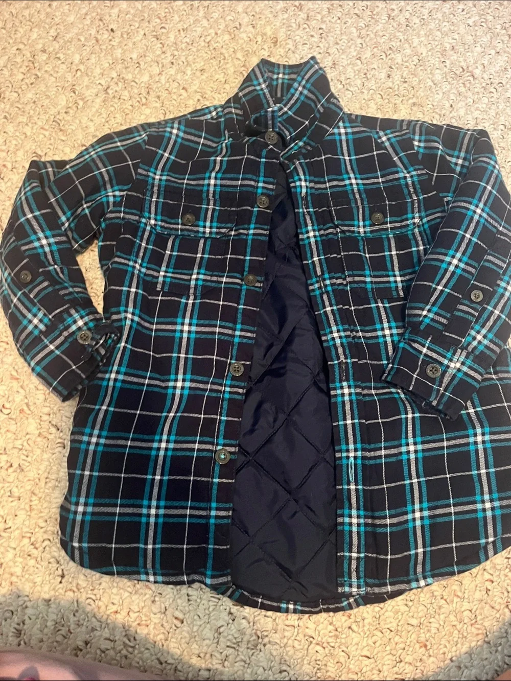 GAP Black & Teal Plaid Quilted-Lined Button Down Shirt